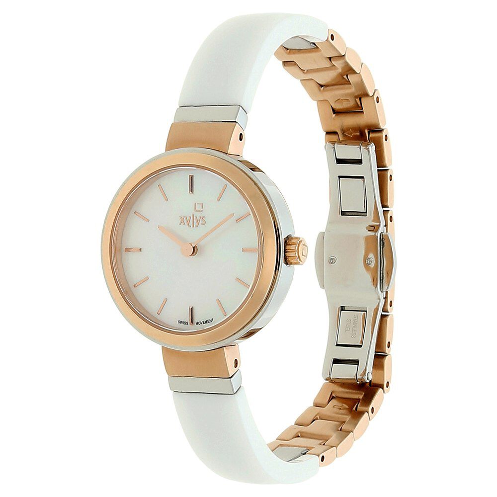 Xylys Swiss Analog Two Toned Stainless Steel And Ceramic Strap and Mother of Pearl Dial Watch For Women NR45014KD02E