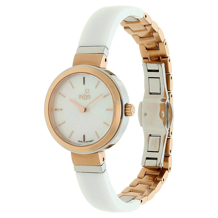 Xylys Swiss Analog Two Toned Stainless Steel And Ceramic Strap and Mother of Pearl Dial Watch For Women NR45014KD02E