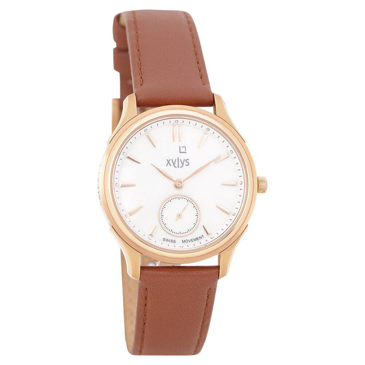 Xylys Swiss Analog Brown Leather Strap Mother of Pearl Dial Watch For Women NS45016WL01E