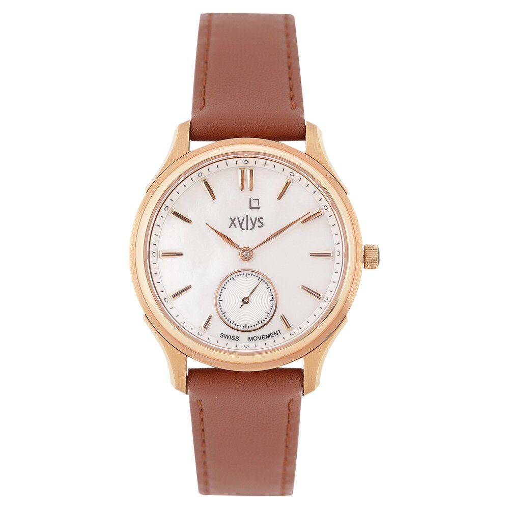 Xylys Swiss Analog Brown Leather Strap Mother of Pearl Dial Watch For Women NS45016WL01E
