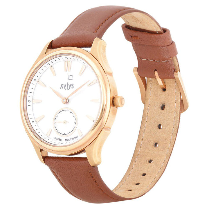 Xylys Swiss Analog Brown Leather Strap Mother of Pearl Dial Watch For Women NS45016WL01E