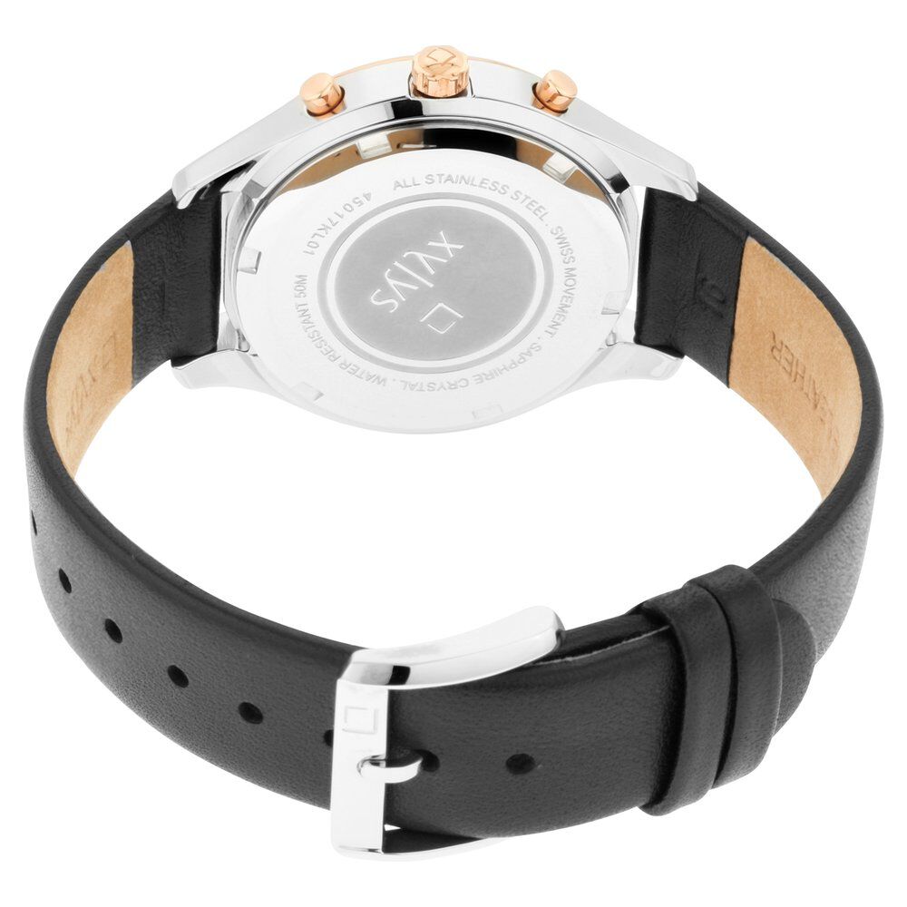 Xylys Swiss Multifunction Black Leather Strap Silver Dial Watch For Women NS45017KL01E