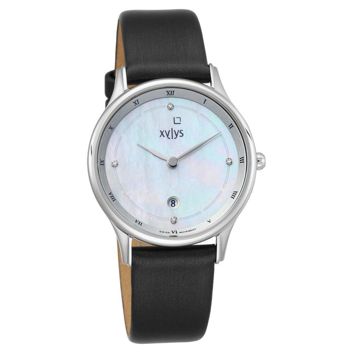 Xylys Swiss Analog with Date Grey Leather Strap Mother of Pearl Dial Watch For Women NS45018SL01E