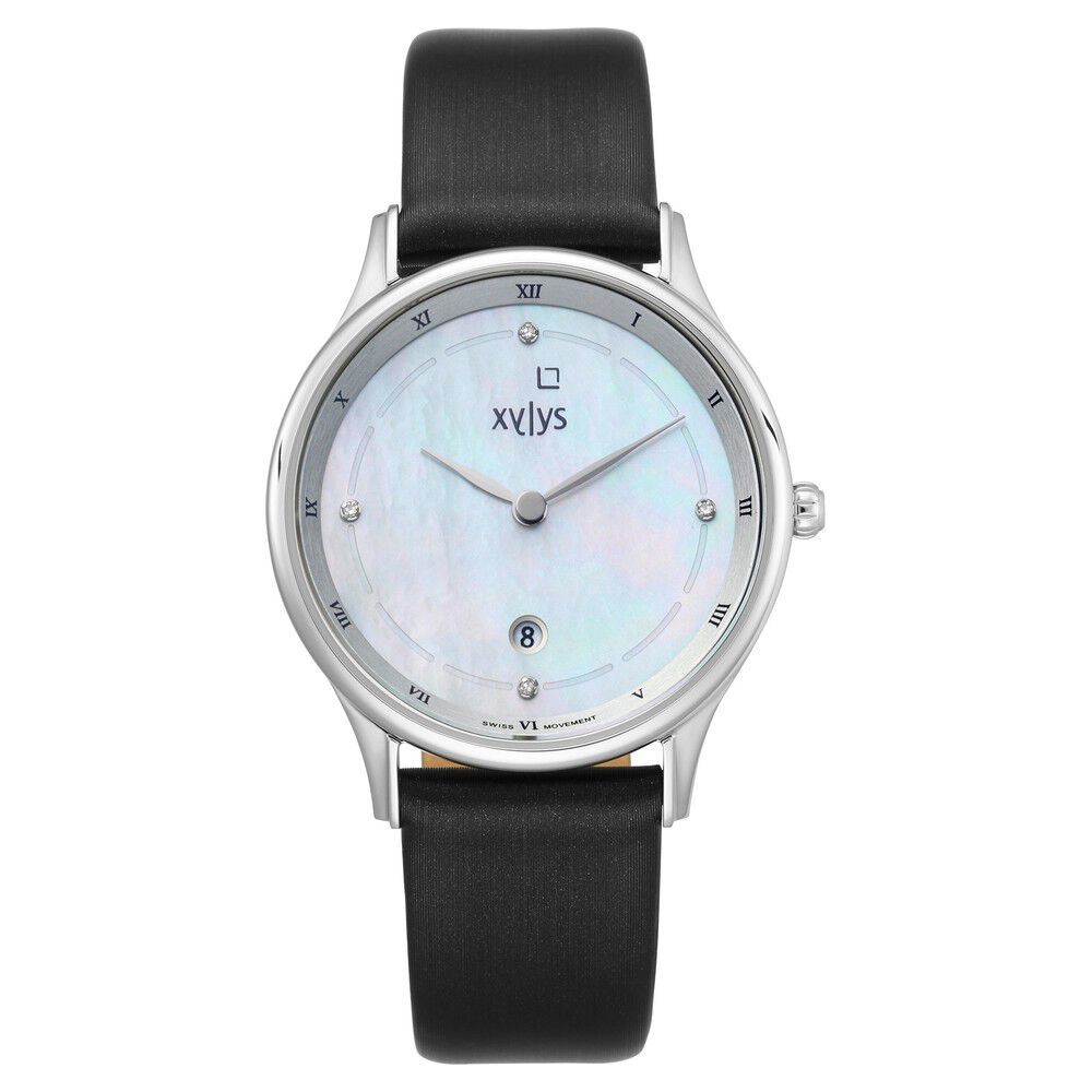 Xylys Swiss Analog with Date Grey Leather Strap Mother of Pearl Dial Watch For Women NS45018SL01E