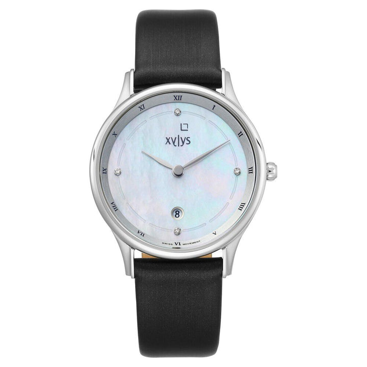 Xylys Swiss Analog with Date Grey Leather Strap Mother of Pearl Dial Watch For Women NS45018SL01E