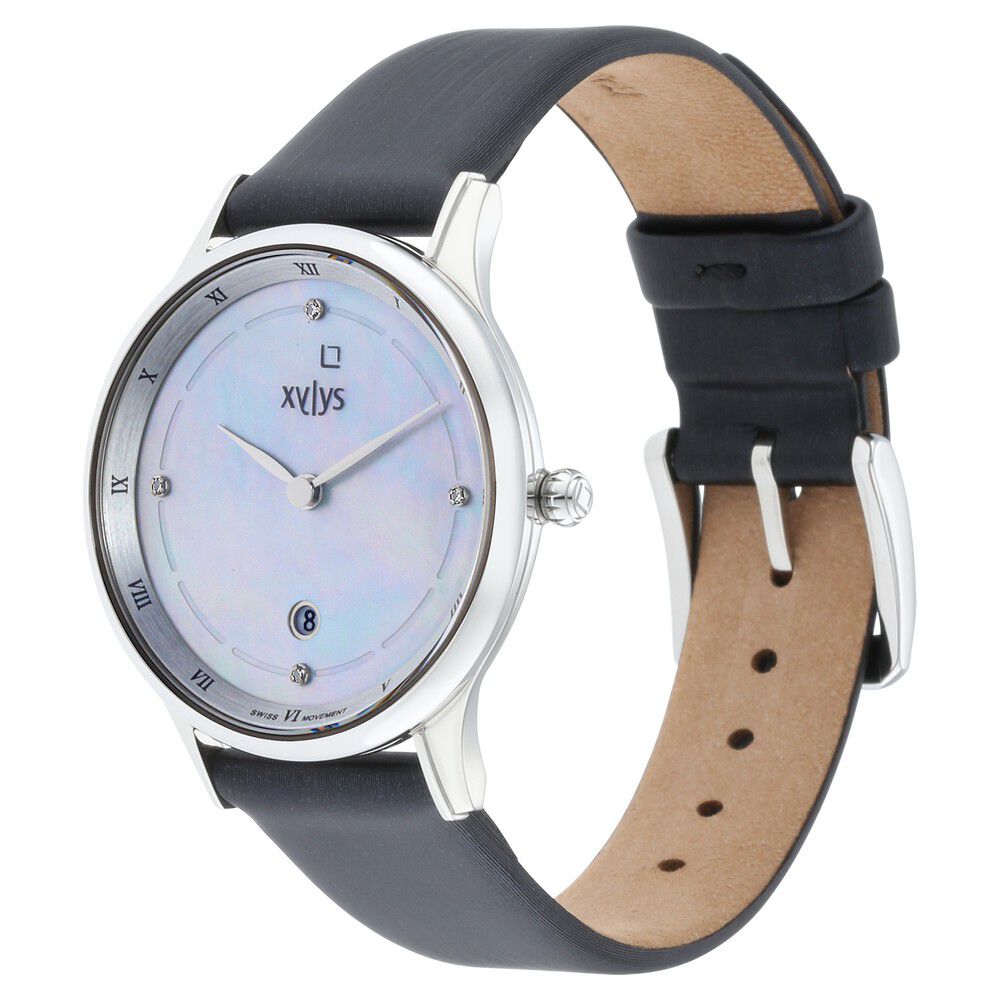 Xylys Swiss Analog with Date Grey Leather Strap Mother of Pearl Dial Watch For Women NS45018SL01E