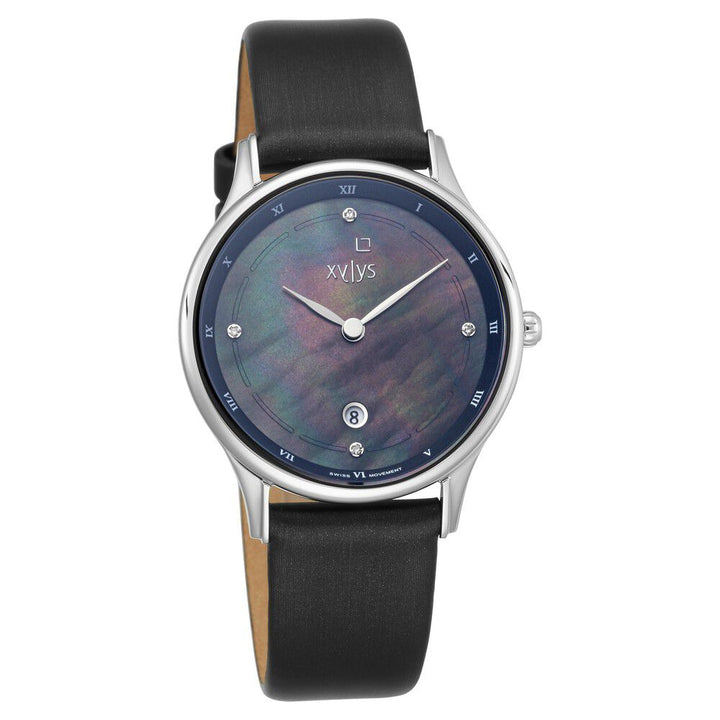 Xylys Swiss Analog with Date Black Leather Strap Mother of Pearl Dial Watch For Women NS45018SL02E
