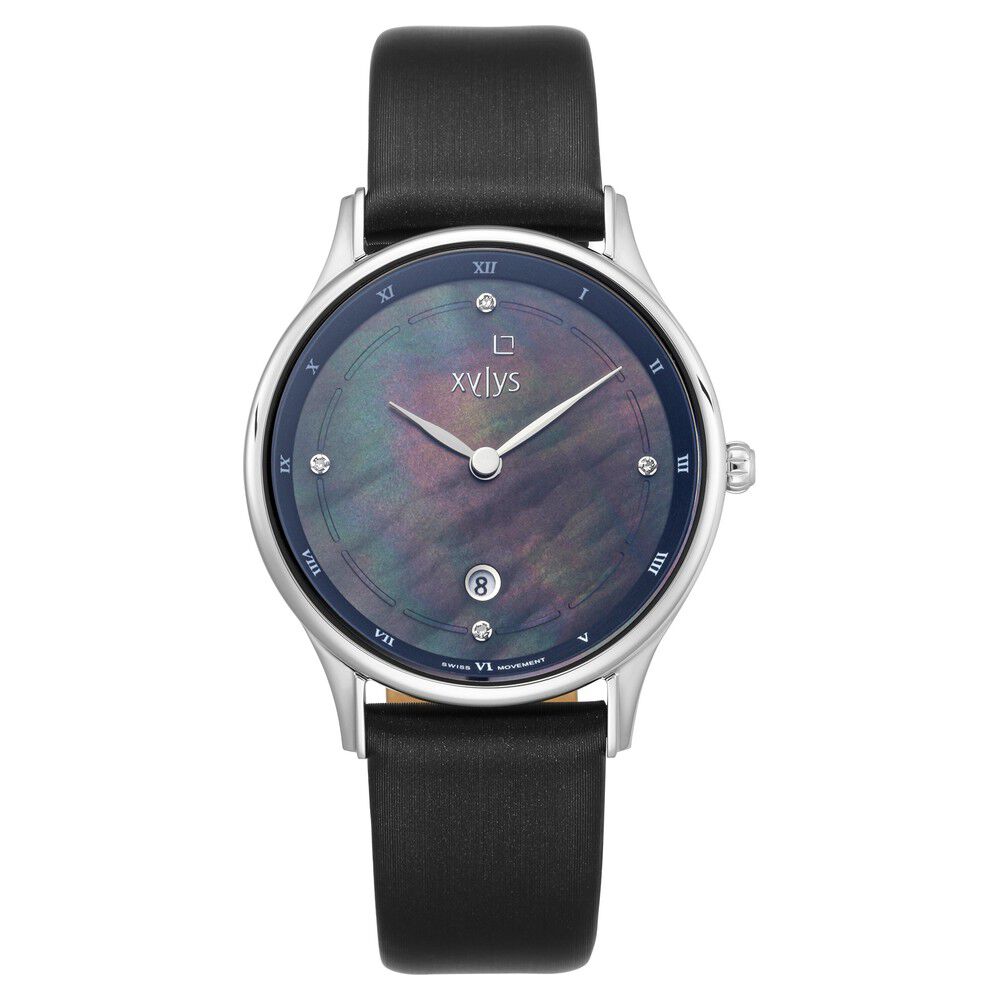 Xylys Swiss Analog with Date Black Leather Strap Mother of Pearl Dial Watch For Women NS45018SL02E