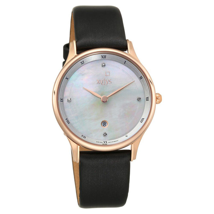 Xylys Swiss Analog with Date Grey Leather Strap Mother of Pearl Dial Watch For Women NS45018WL01E