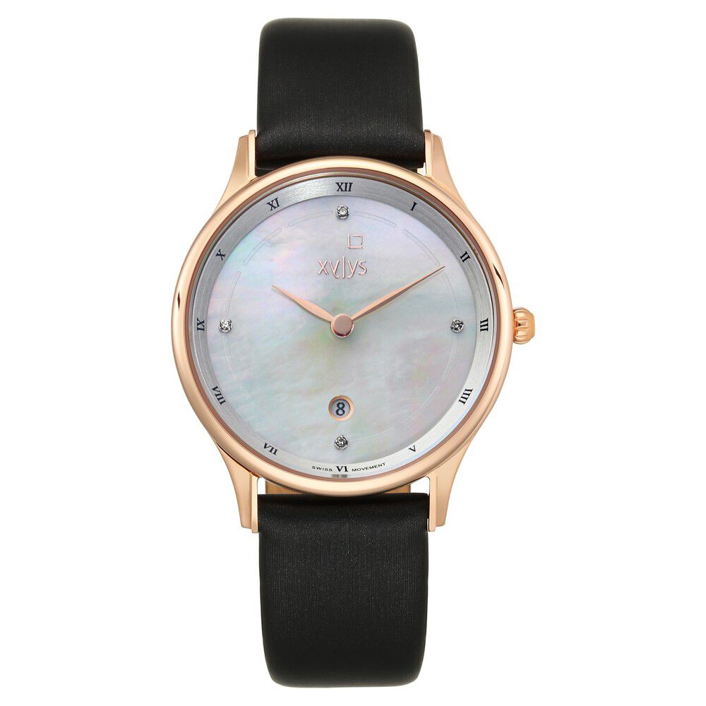 Xylys Swiss Analog with Date Grey Leather Strap Mother of Pearl Dial Watch For Women NS45018WL01E