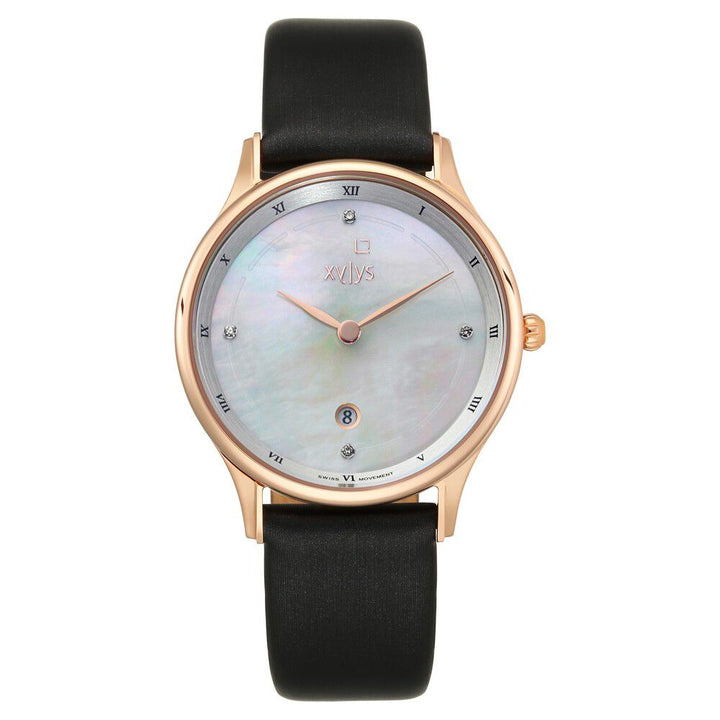 Xylys Swiss Analog with Date Grey Leather Strap Mother of Pearl Dial Watch For Women NS45018WL01E