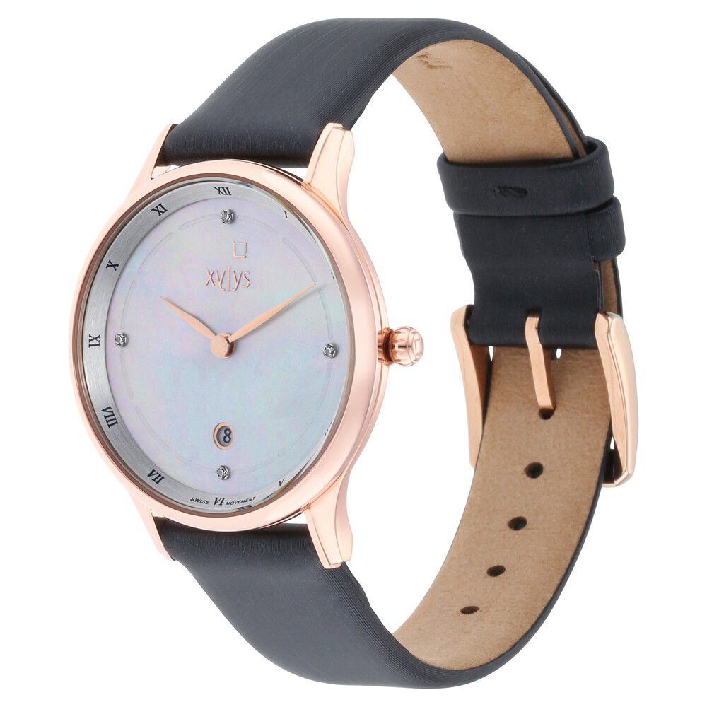 Xylys Swiss Analog with Date Grey Leather Strap Mother of Pearl Dial Watch For Women NS45018WL01E