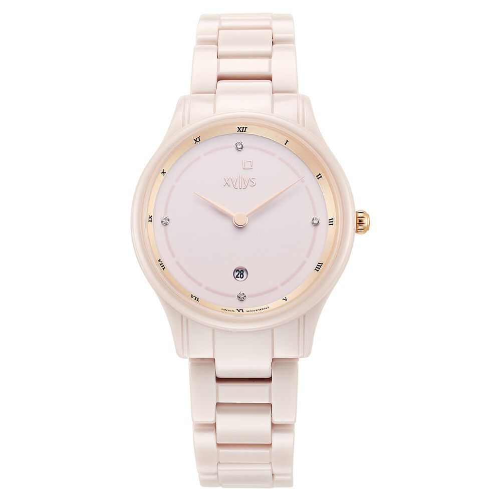 Xylys Swiss Analog with Date Pink Ceramic Strap and Dial Watch For Women NS45019QC01E