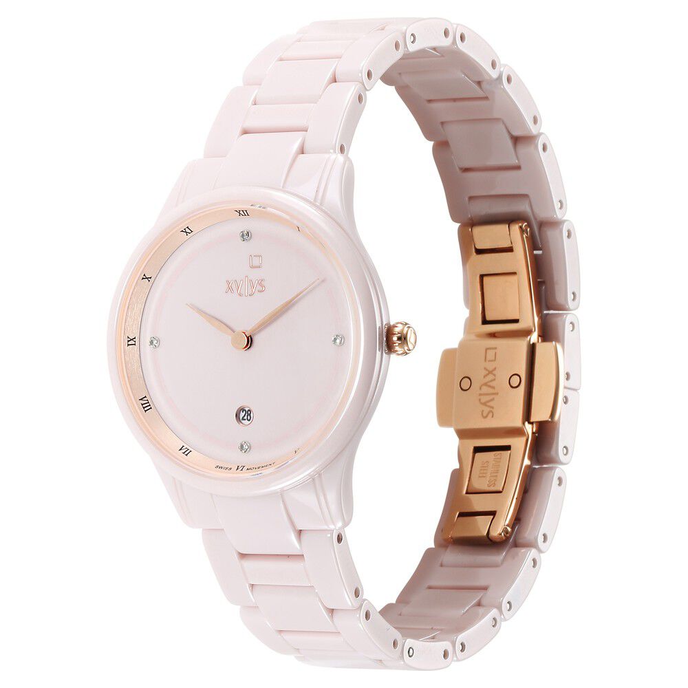 Xylys Swiss Analog with Date Pink Ceramic Strap and Dial Watch For Women NS45019QC01E