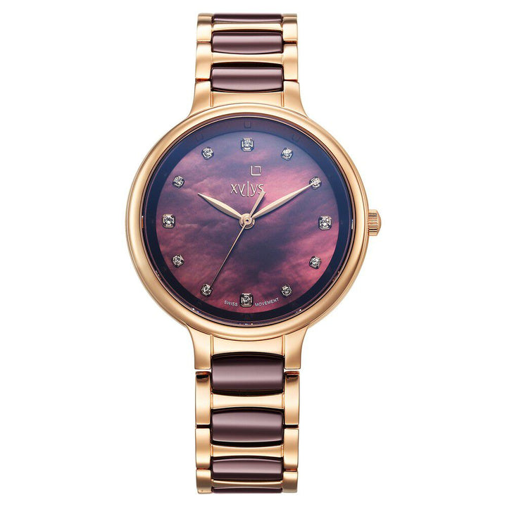 Xylys Swiss Analog Rose Gold Steel And Ceramic Strap Mother Of Pearl Dial Watch For Women 45022KD01E