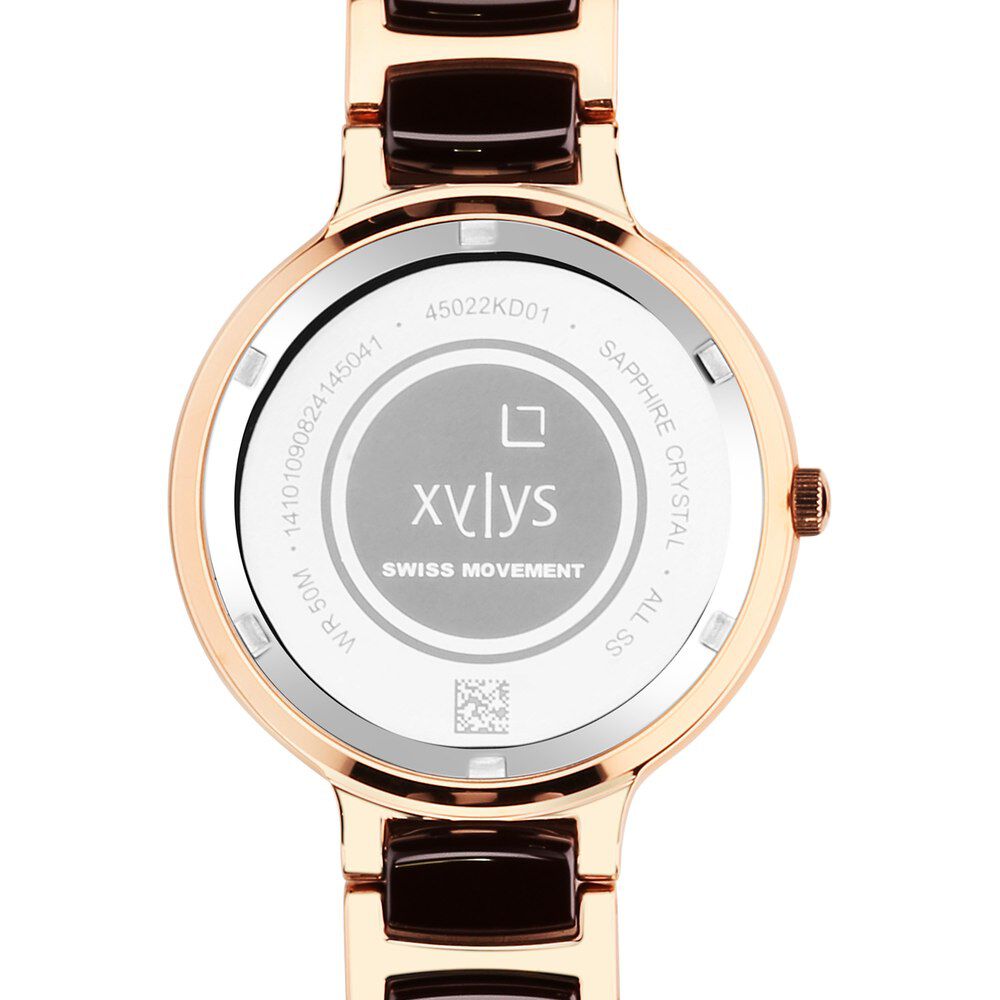 Xylys Swiss Analog Rose Gold Steel And Ceramic Strap Mother Of Pearl Dial Watch For Women 45022KD01E