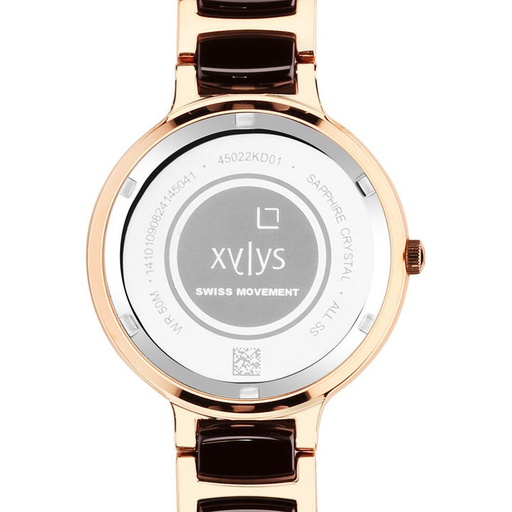 Xylys Swiss Analog Rose Gold Steel And Ceramic Strap Mother Of Pearl Dial Watch For Women 45022KD01E