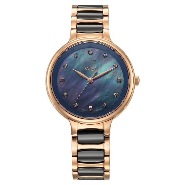 Xylys Swiss Analog Rose Gold Steel And Ceramic Strap Mother Of Pearl Dial Watch For Women 45022KD02E