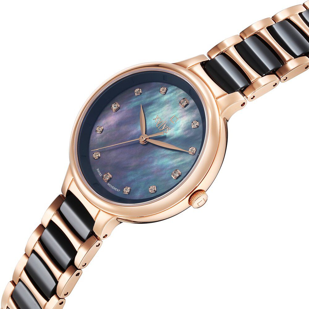 Xylys Swiss Analog Rose Gold Steel And Ceramic Strap Mother Of Pearl Dial Watch For Women 45022KD02E
