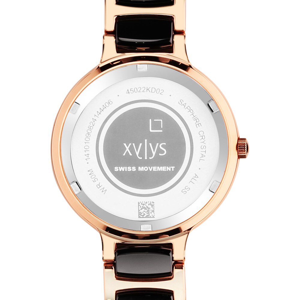 Xylys Swiss Analog Rose Gold Steel And Ceramic Strap Mother Of Pearl Dial Watch For Women 45022KD02E