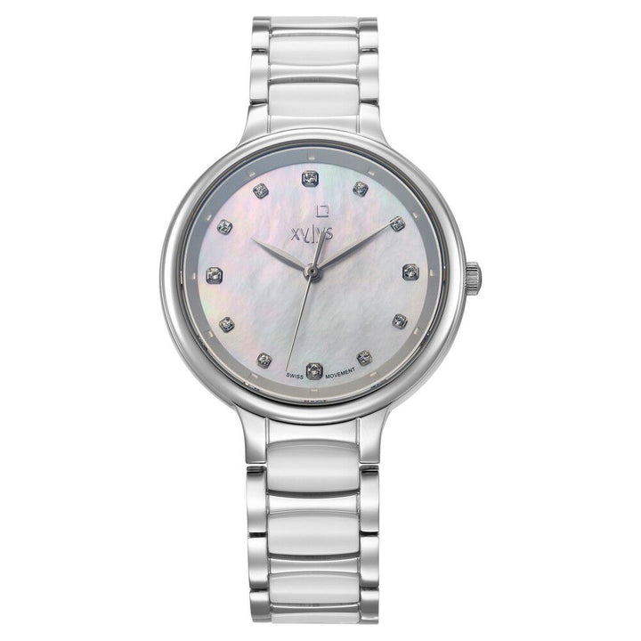 Xylys Swiss Analog White Steel And Ceramic Strap Mother Of Pearl Dial Watch For Women 45022SD01E