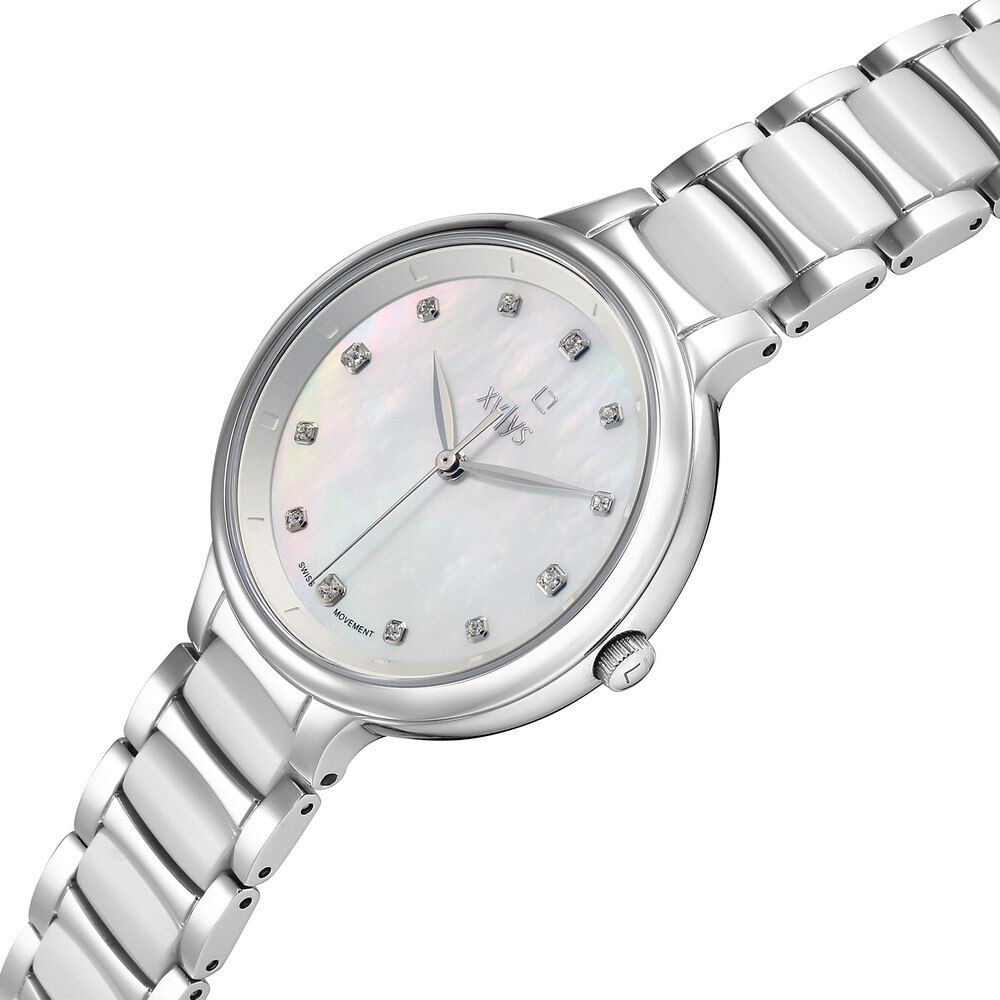 Xylys Swiss Analog White Steel And Ceramic Strap Mother Of Pearl Dial Watch For Women 45022SD01E