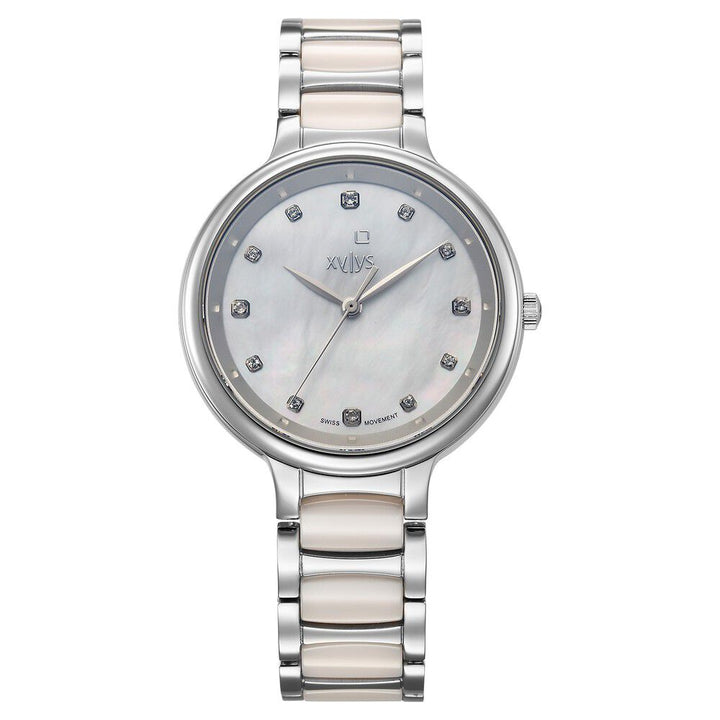 Xylys Swiss Analog Pink Steel And Ceramic Strap White Dial Watch For Women 45022SD02E