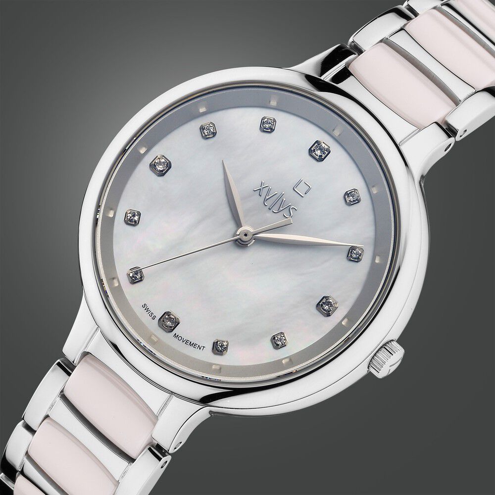 Xylys Swiss Analog Pink Steel And Ceramic Strap White Dial Watch For Women 45022SD02E