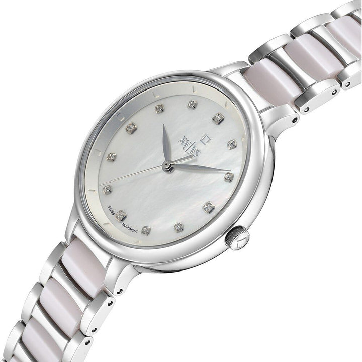 Xylys Swiss Analog Pink Steel And Ceramic Strap White Dial Watch For Women 45022SD02E