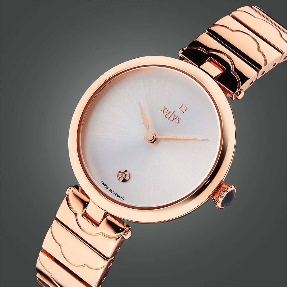 Xylys Swiss Analog Rose Gold Stainless Steel Strap Silver Dial Watch For Women 45023WM01E
