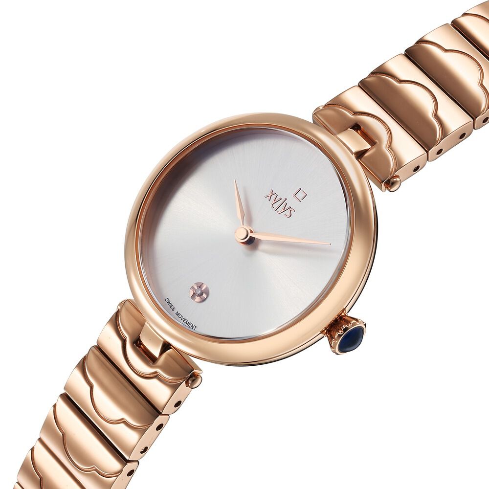 Xylys Swiss Analog Rose Gold Stainless Steel Strap Silver Dial Watch For Women 45023WM01E