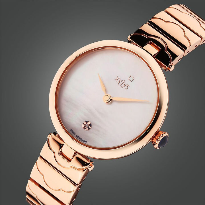 Xylys Swiss Analog Rose Gold Stainless Steel Strap Mother Of Pearl Dial Watch For Women 45023WM03E