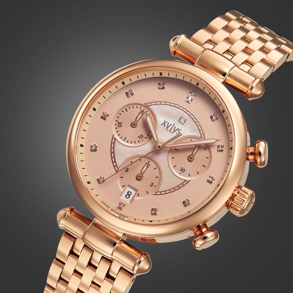 Elegant Xylys Quartz Chronograph Watch with Rose Gold Dial