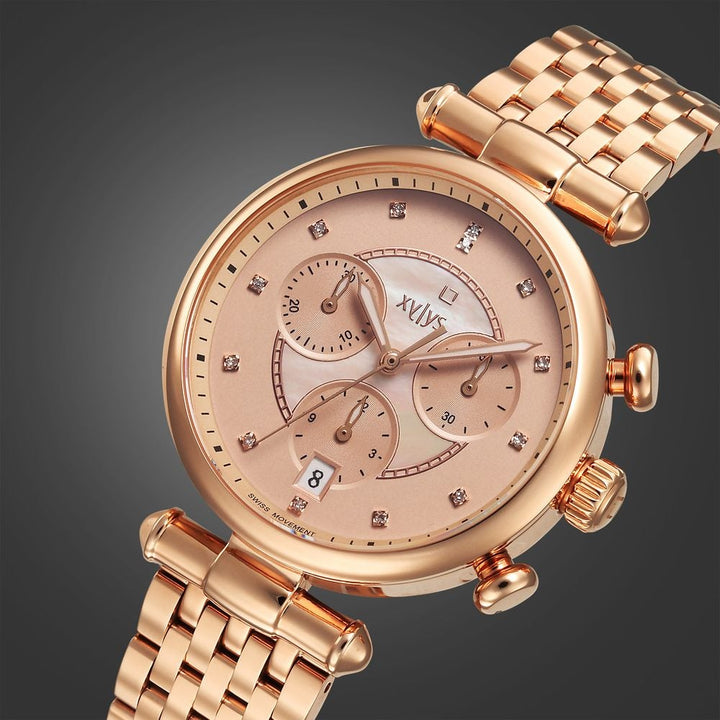 Elegant Xylys Quartz Chronograph Watch with Rose Gold Dial