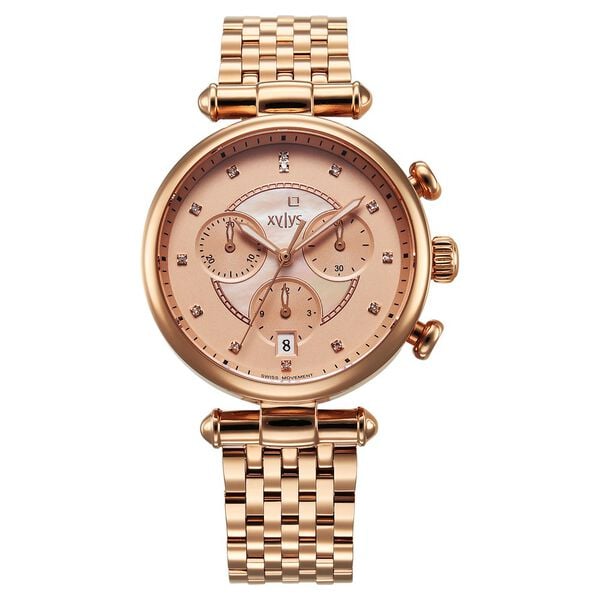 Elegant Xylys Quartz Chronograph Watch with Rose Gold Dial