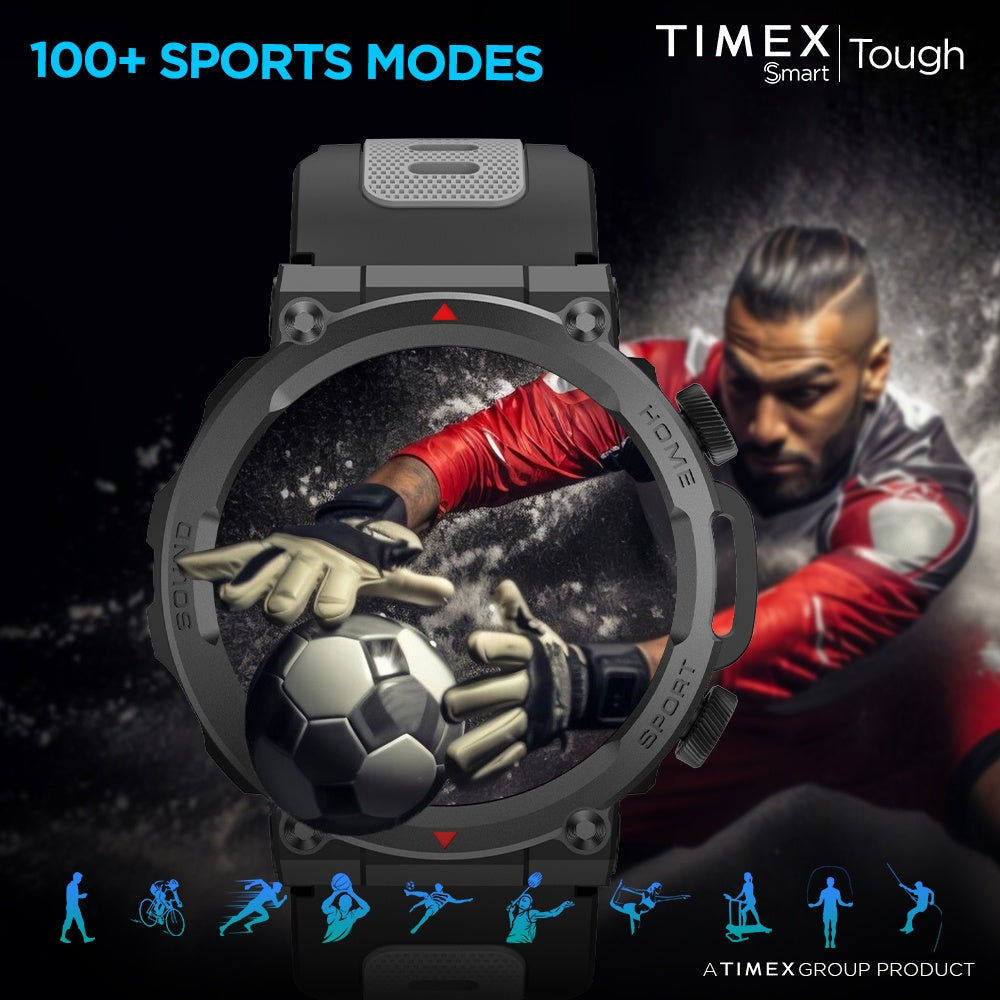 Timex Tough 1.43” Round AMOLED Rugged Smartwatch With 466x466 Pixel Resolution| Functional Crown|Bluetooth Calling| Metallic Body|Always On Display|AI Voice Assist|100+ Sports Modes|100+ Watchfaces|Upto 7 Days Battery(Normal Usage) - TWTXW603T