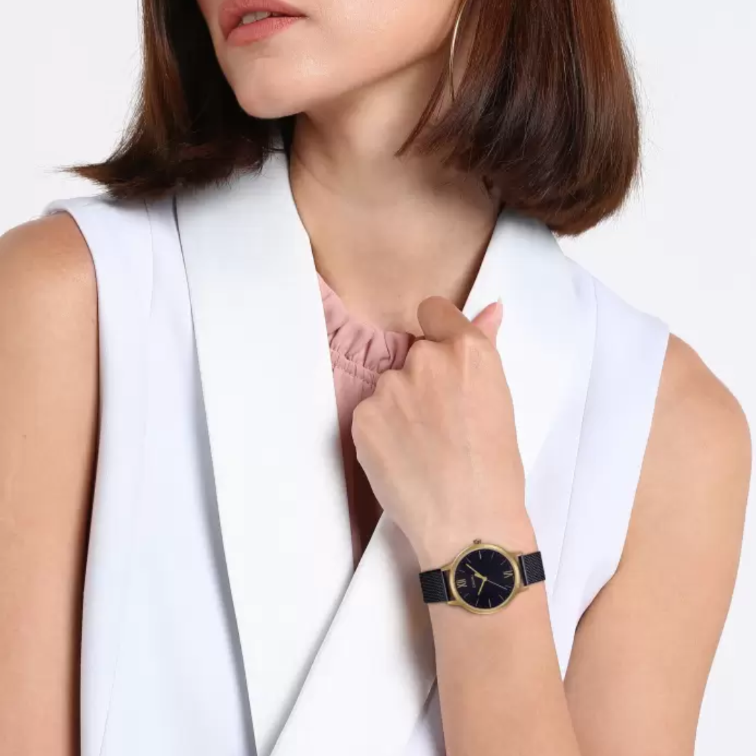 Casio Womens Enticer Black Dial Mesh Band Analogue Watch - A1790