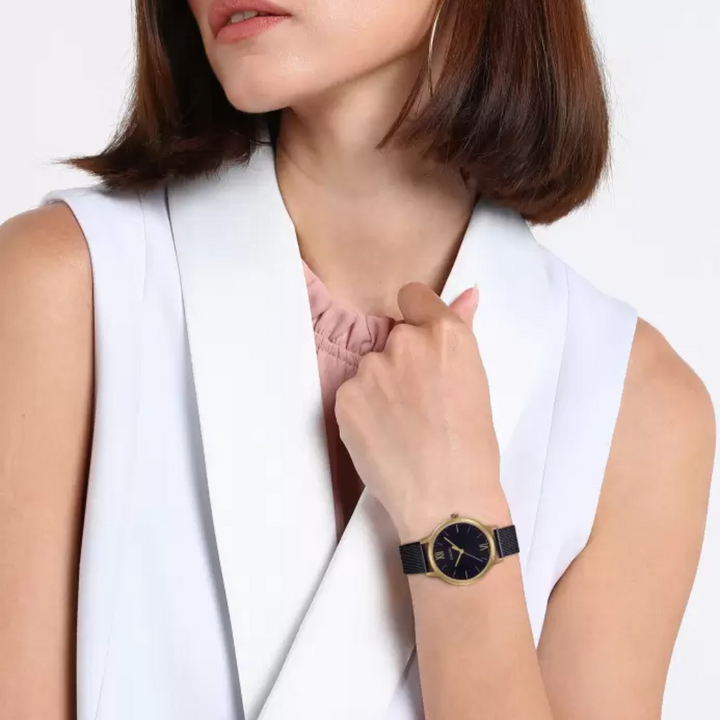 Casio Womens Enticer Black Dial Mesh Band Analogue Watch - A1790