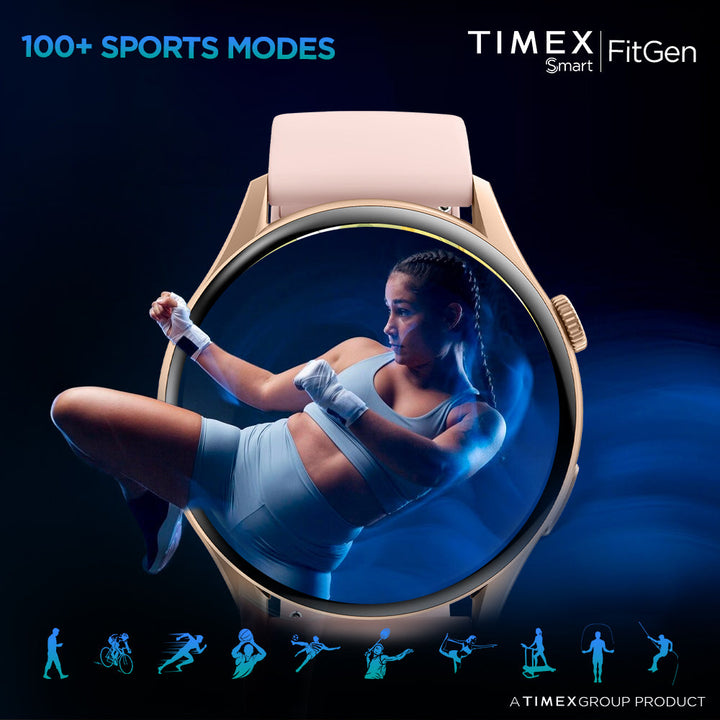 Timex FitGen 1.43" Round AMOLED Smartwatch With 466x466 Pixel Resolution|Single Sync Bluetooth Calling| Rotating Crown| Metallic Body|Always On Display|AI Voice Assist|100+ Sports Modes|200+ Watchfaces|Upto 7 Days Battery(Normal Usage) - TWTXW503T