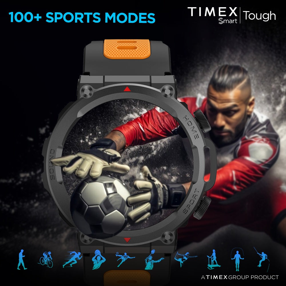 Timex Tough 1.43” Round AMOLED Rugged Smartwatch With 466x466 Pixel Resolution| Functional Crown|Bluetooth Calling| Metallic Body|Always On Display|AI Voice Assist|100+ Sports Modes|100+ Watchfaces|Upto 7 Days Battery(Normal Usage) - TWTXW601T