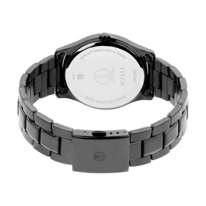 Titan Quartz Analog with Day and Date Black Dial Stainless Steel Strap Watch for Men NS1767NM01