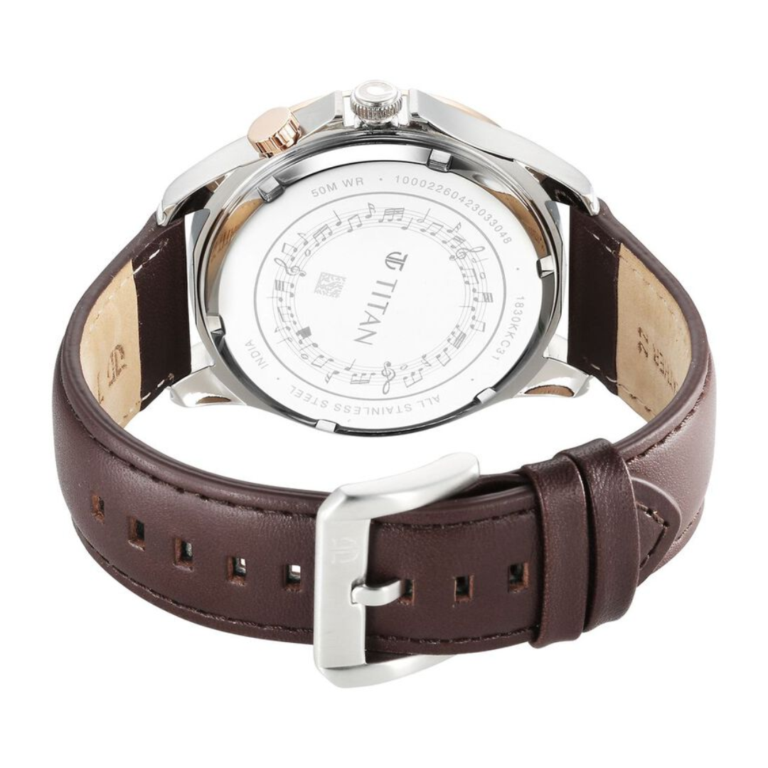 Titan Techno Beats Black Dial Analog with Day and Date Steel Strap Watch for Men 1830KL03