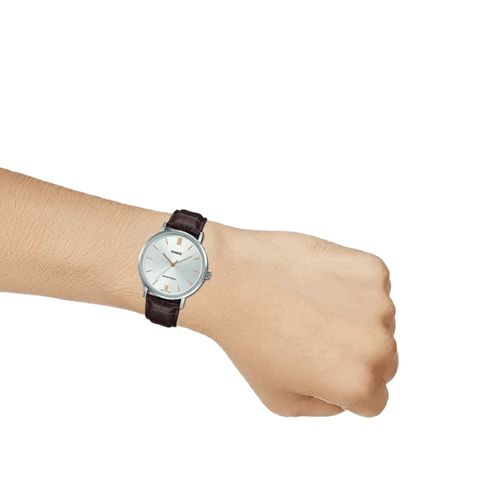 Casio Mens Enticer Silver Dial Leather Analogue Watch - MTP-VT01L-7B2UDF (A1618)