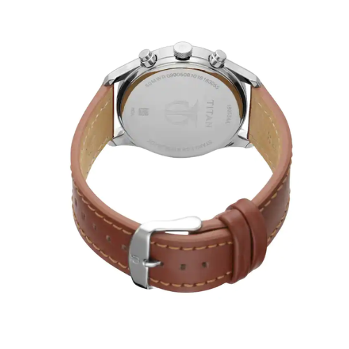 Titan Workwear Watch with Silver Dial & Brown Leather Strap 1805SL01