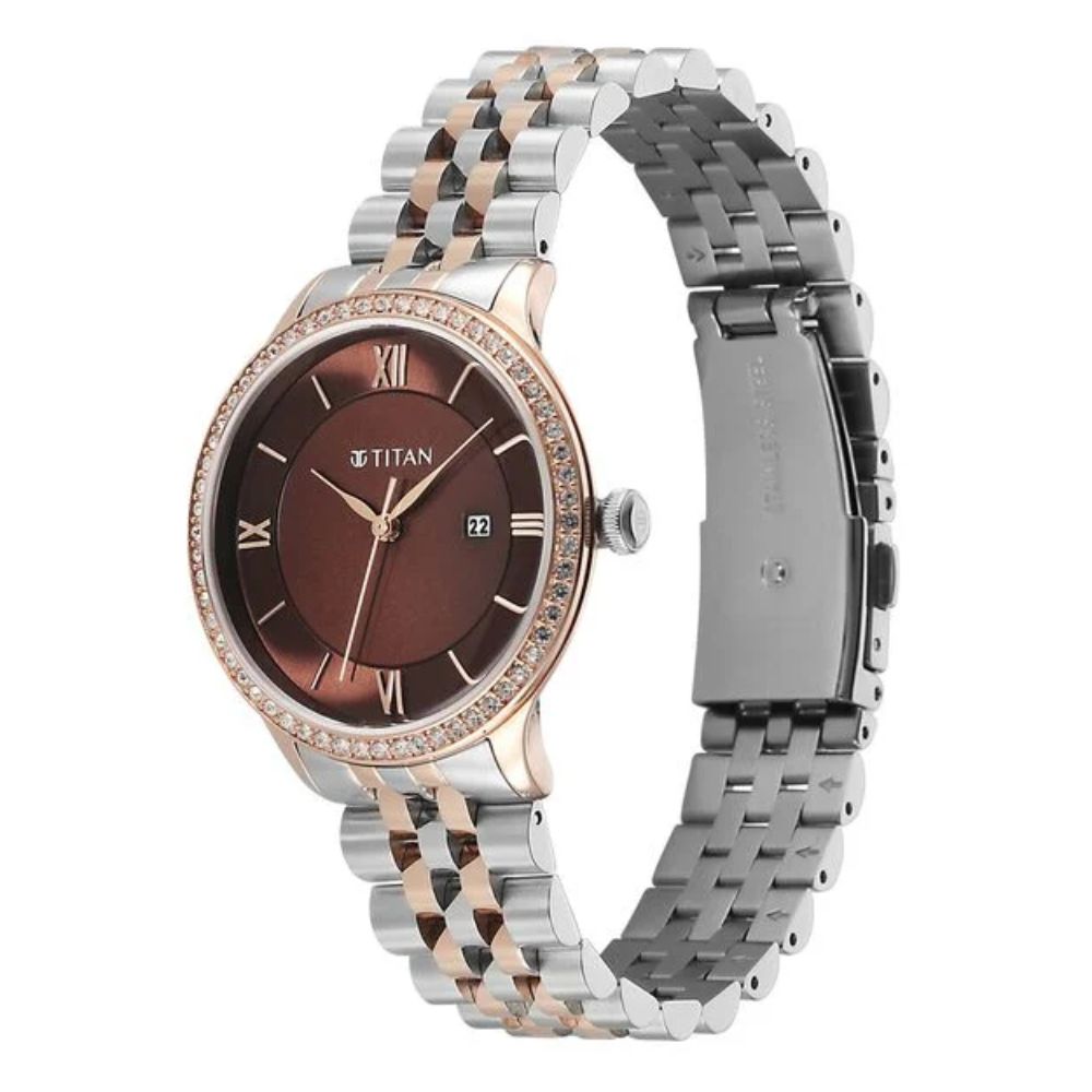 Titan Purple Prestige 95247KM02 Brown Dial Women&