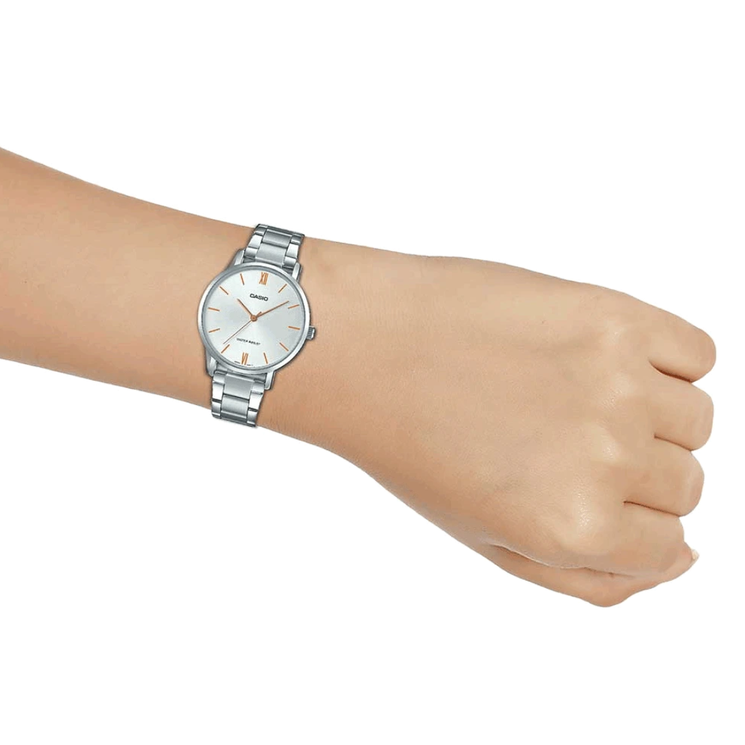 Casio Womens Enticer White Dial Metallic Analogue Watch - LTP-VT01D-7BUDF (A1625)