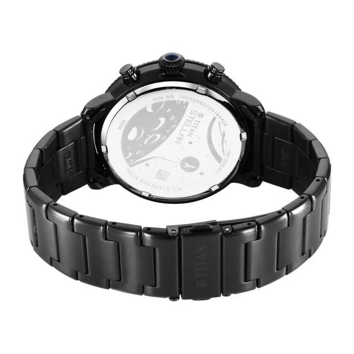 Titan Stellar Quartz Multifunction Blue Dial Stainless Steel Strap Watch for Men 10012NM01 (DN841) / NS10012NM01