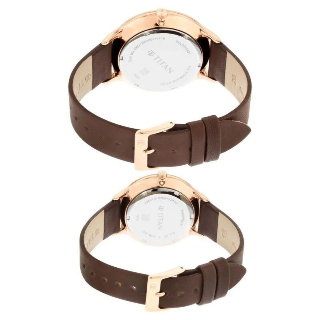 Titan Bandhan White Dial Quartz Multifunction Leather Strap watch for Couple 9400394203WL01 / NS9400394203WL01P