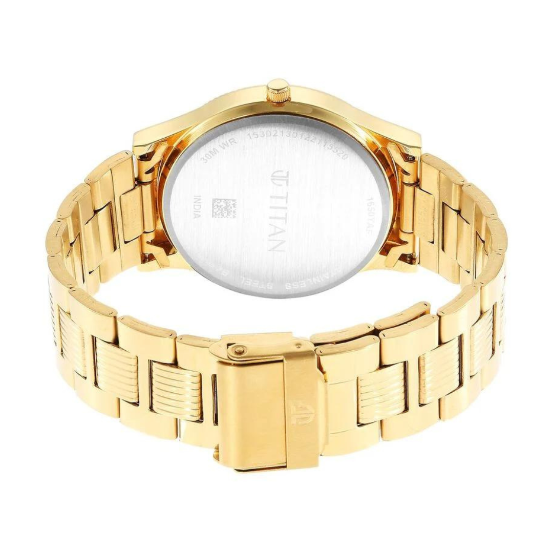 Titan Quartz Analog Champagne Dial Stainless Steel Strap Watch for Men 1650YM09 (DM455)