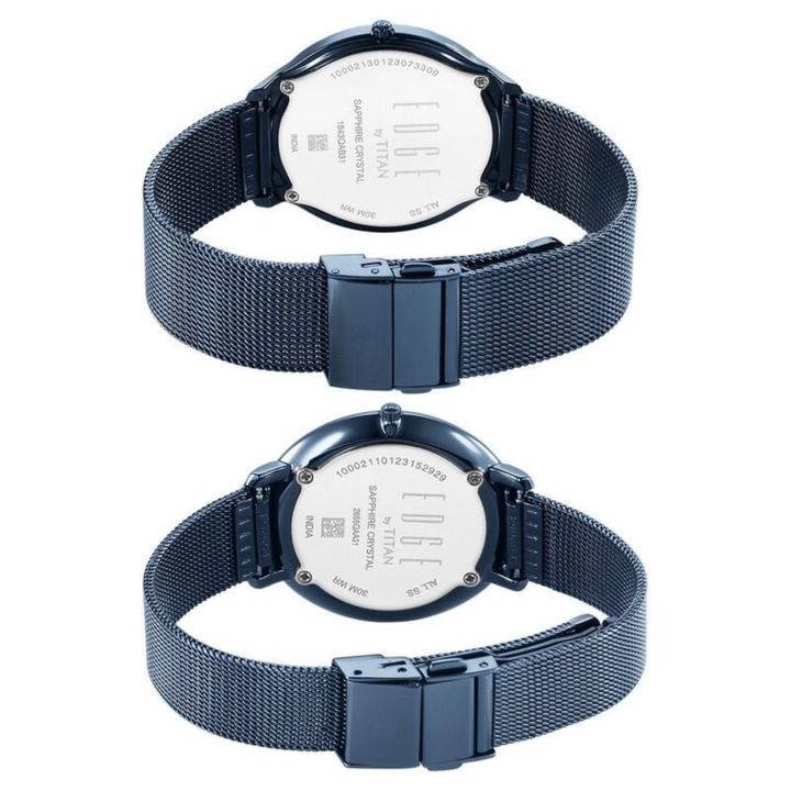 Titan Edge Pair Blue Dial Analog Stainless Steel Strap watch for Couple 18432655QM01 / NS18432655QM01P